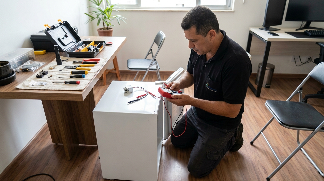 Manutenção da placa eletrônica de um frigobar em Goiânia‑GO